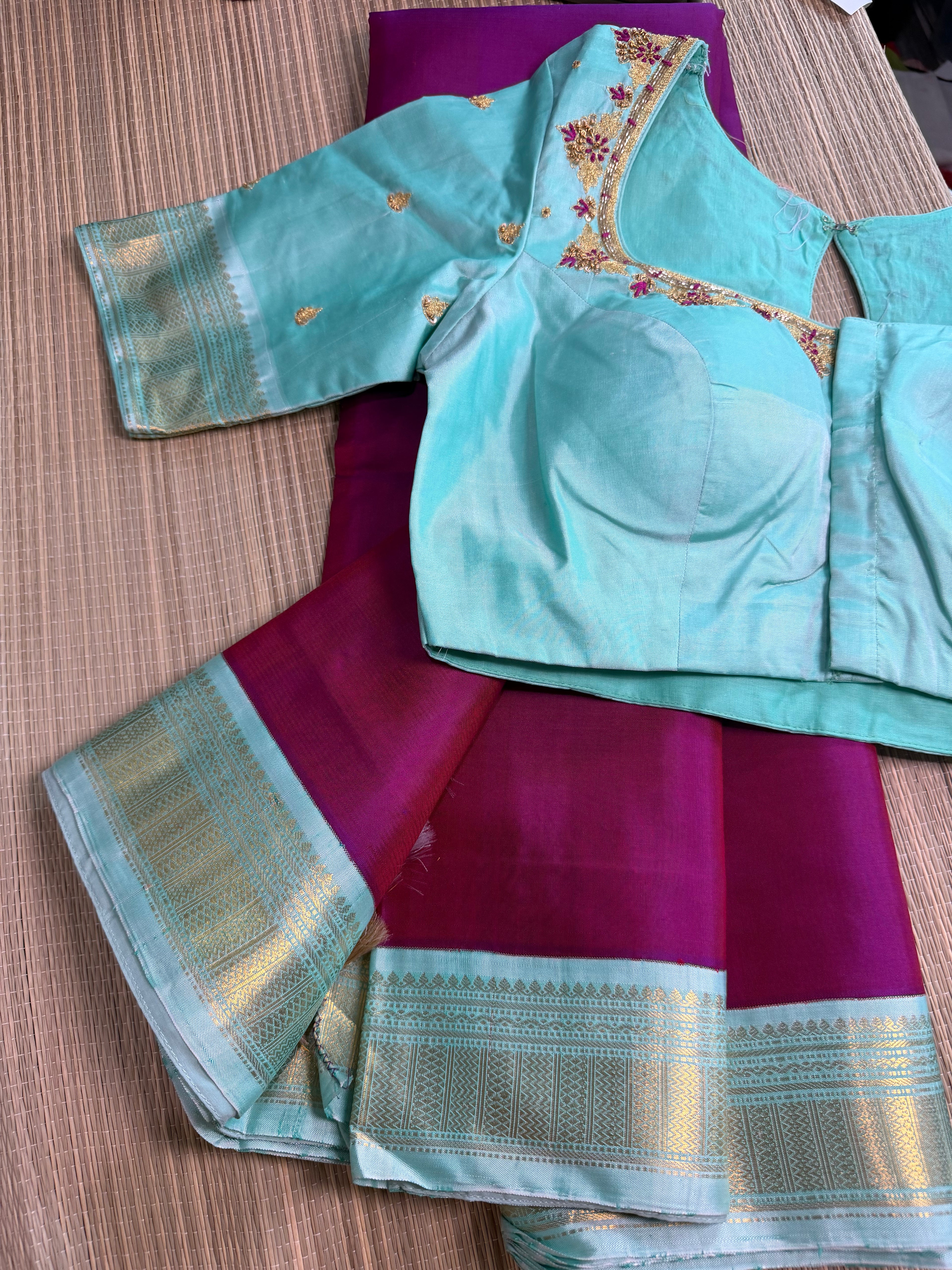 Magenta Pink Kanchipuram Silk Saree with Embroidered Blouse