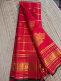 Red Checked Kanchipuram Silk Saree with Embroidered Blouse