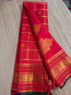 Red Checked Kanchipuram Silk Saree with Embroidered Blouse