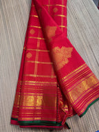 Red Checked Kanchipuram Silk Saree with Embroidered Blouse
