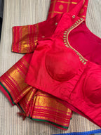 Red Checked Kanchipuram Silk Saree with Embroidered Blouse