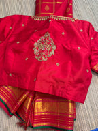 Red Checked Kanchipuram Silk Saree with Embroidered Blouse