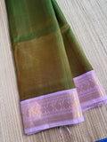 Mehendi Green Kanchipuram Silk Saree with Embroidered Blouse
