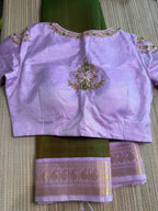 Mehendi Green Kanchipuram Silk Saree with Embroidered Blouse