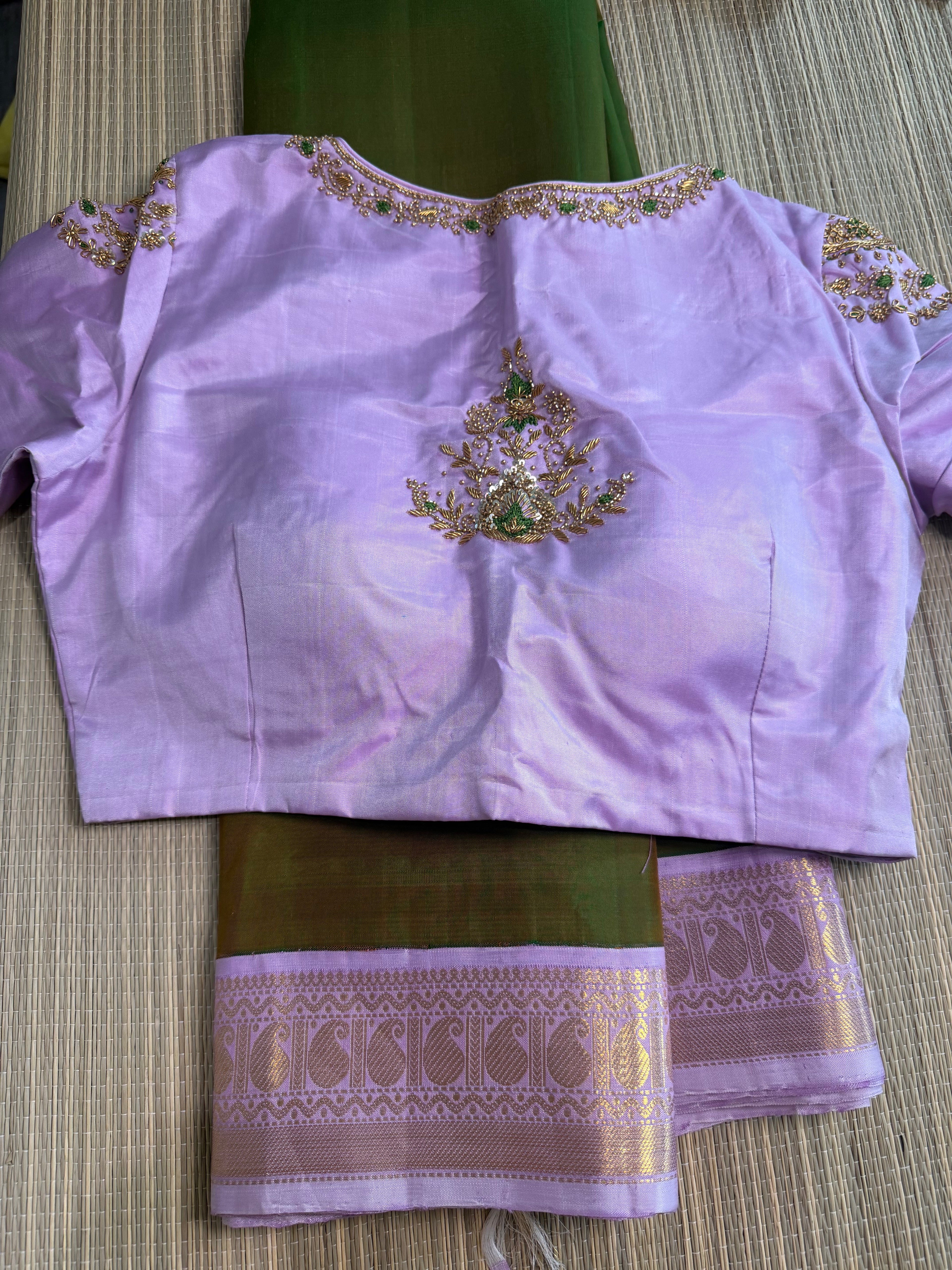 Mehendi Green Kanchipuram Silk Saree with Embroidered Blouse