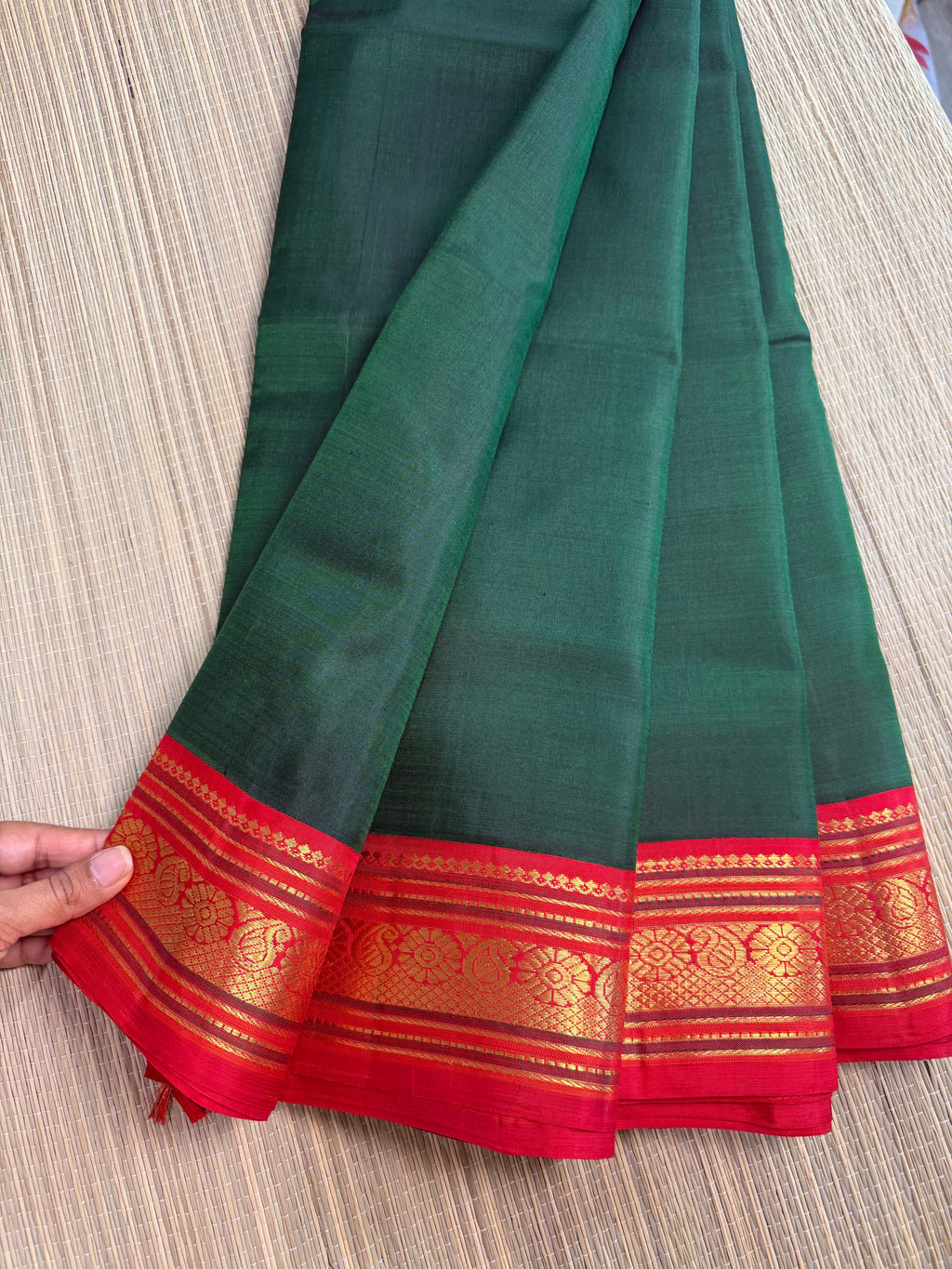 Bottle Green Kanchipuram Silk Saree with Embroidered Blouse (Copy)