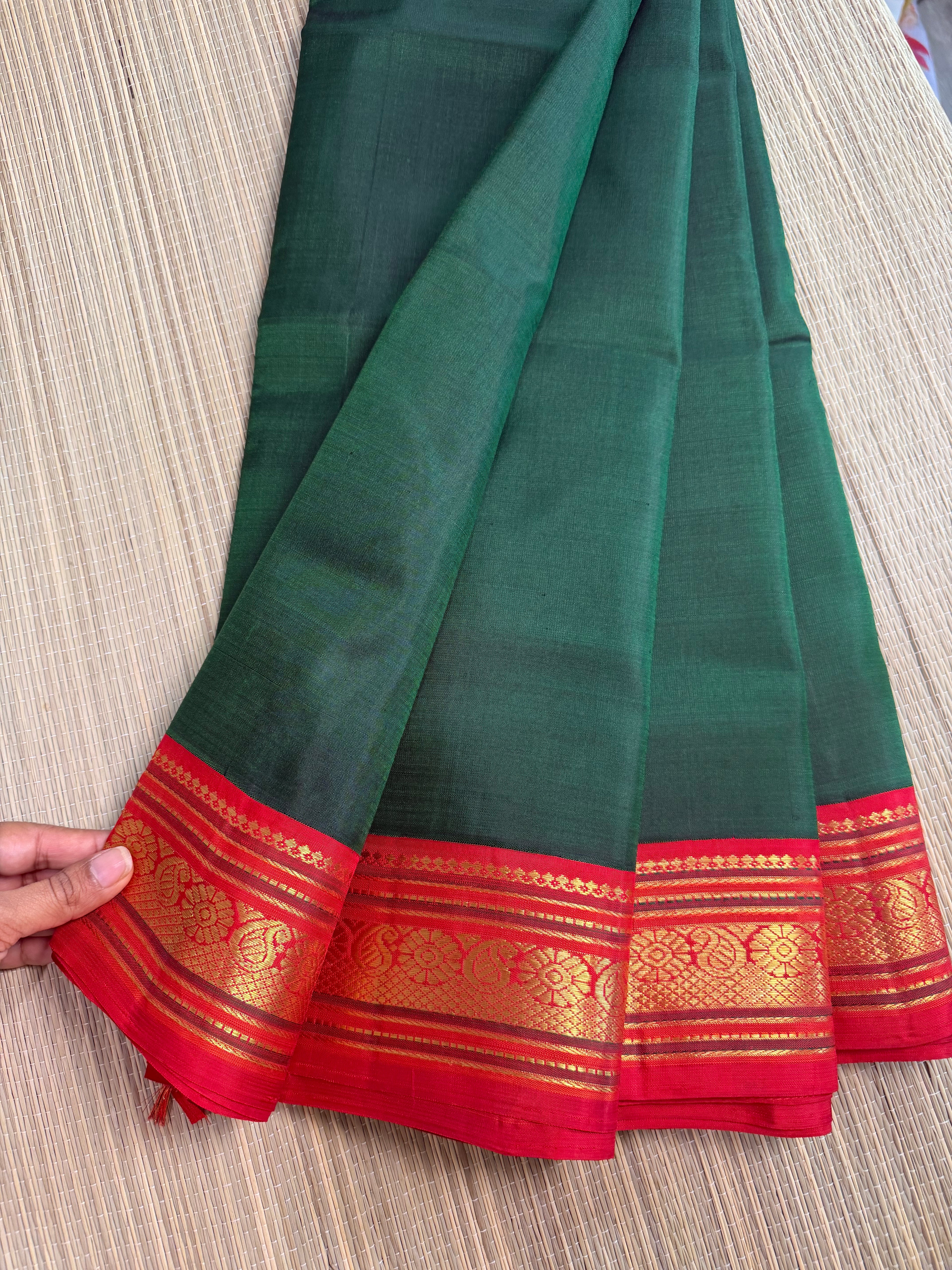 Bottle Green Kanchipuram Silk Saree with Embroidered Blouse (Copy)