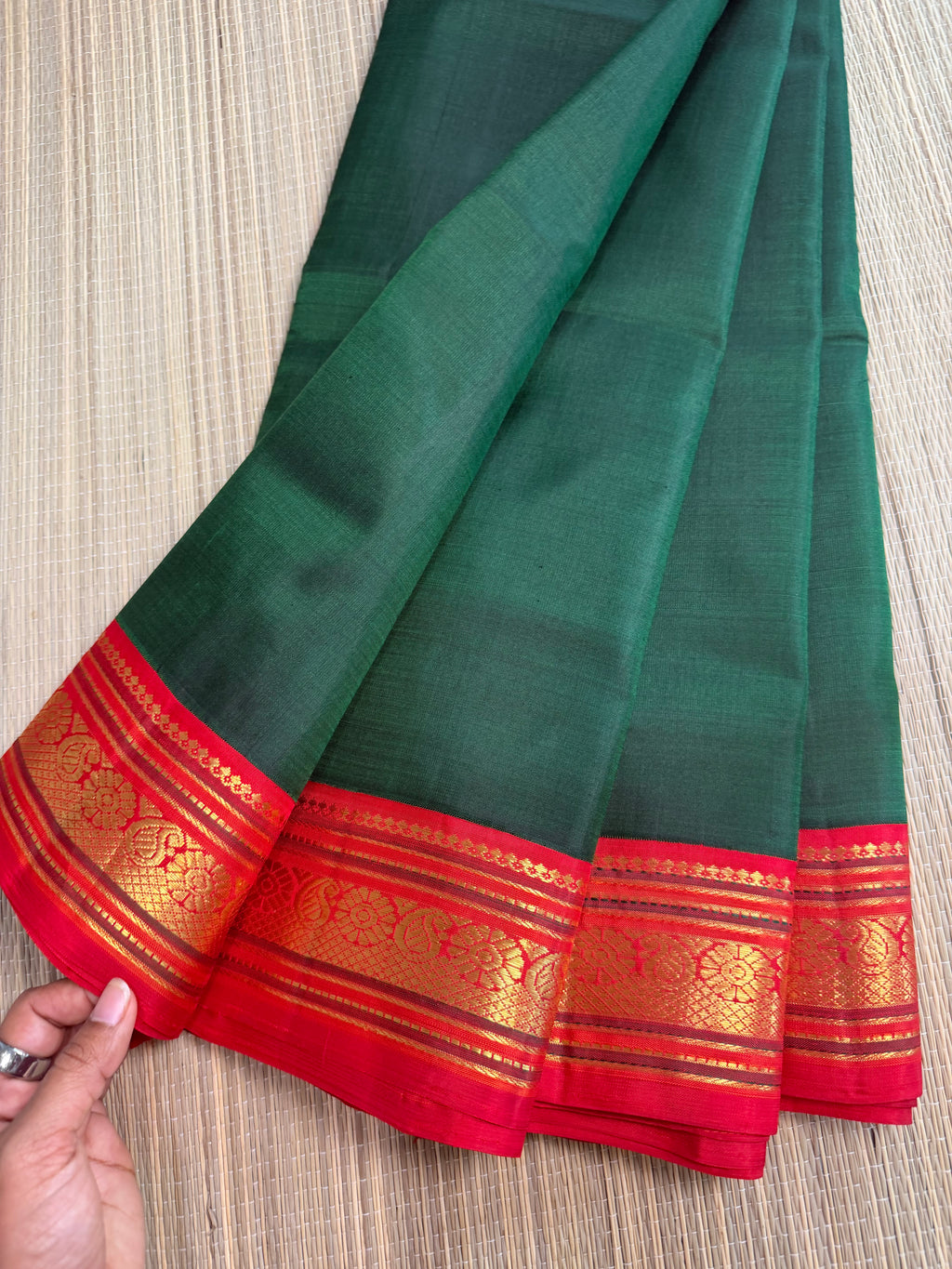 Bottle Green Kanchipuram Silk Saree with Embroidered Blouse (Copy)