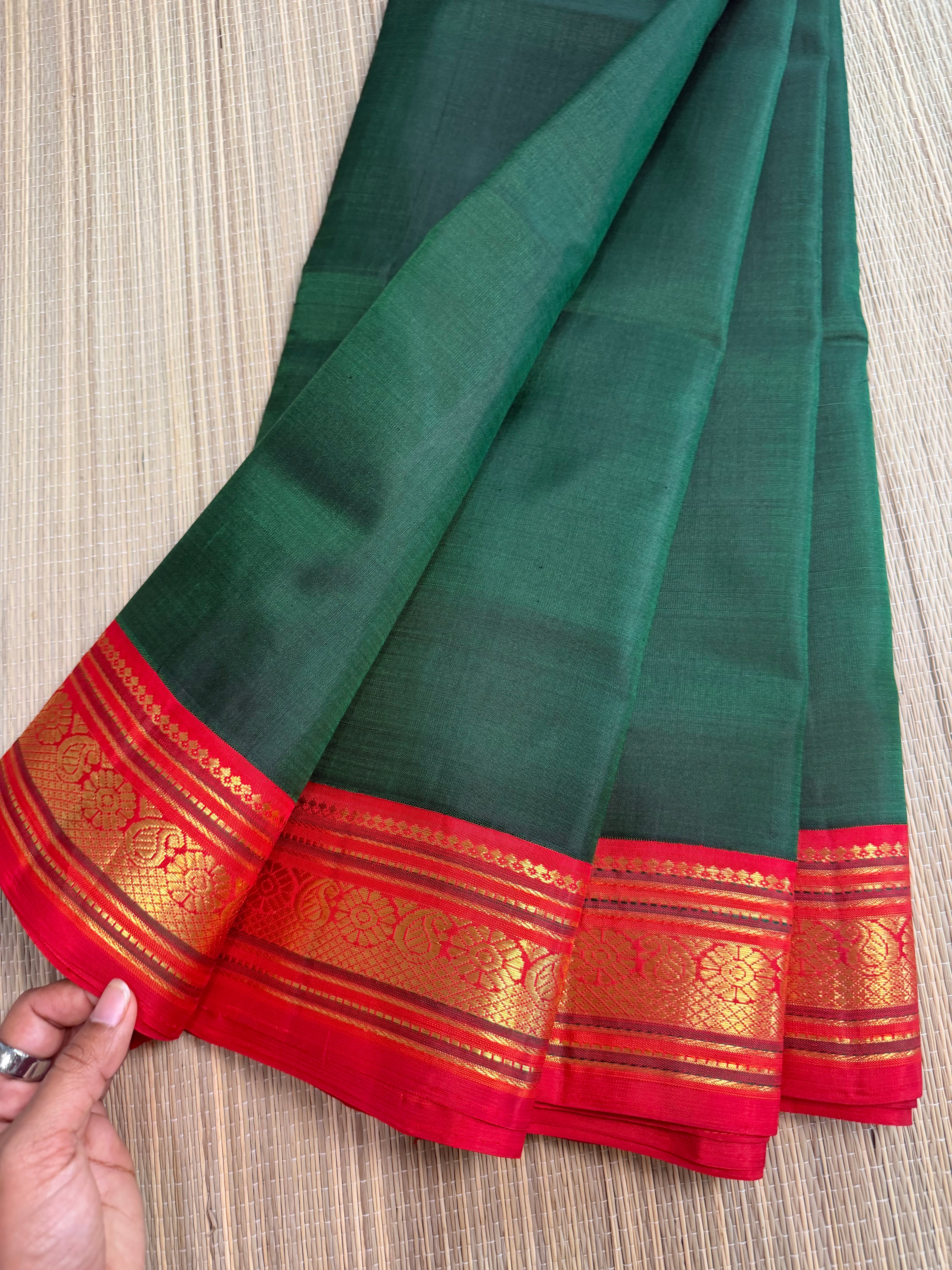 Bottle Green Kanchipuram Silk Saree with Embroidered Blouse (Copy)