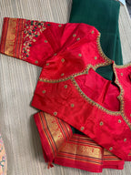 Bottle Green Kanchipuram Silk Saree with Embroidered Blouse (Copy)