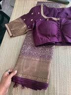 Wine Kanchipuram Silk Saree with Embroidered Blouse