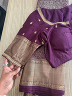Wine Kanchipuram Silk Saree with Embroidered Blouse