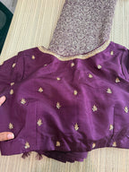 Wine Kanchipuram Silk Saree with Embroidered Blouse