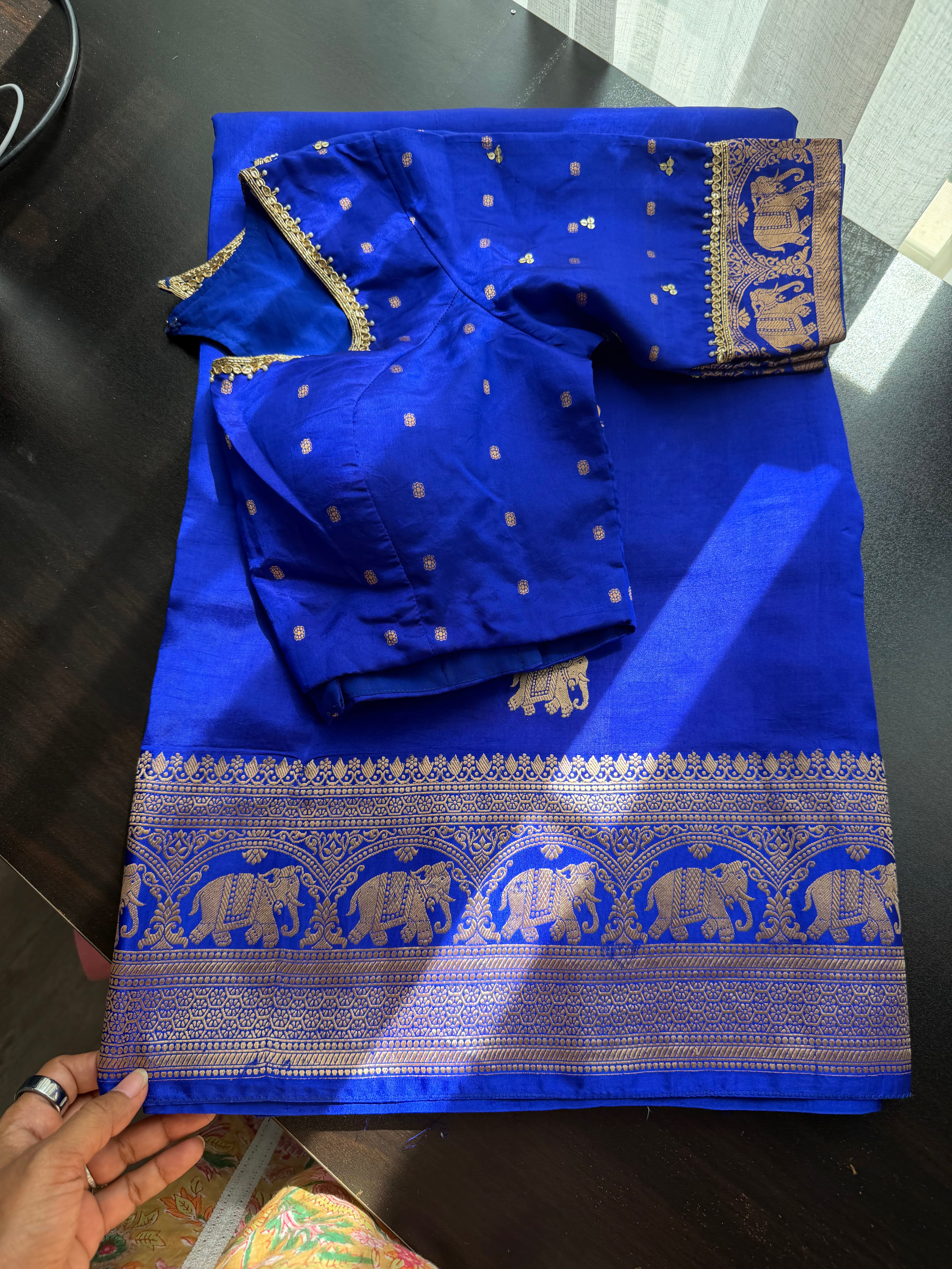 Elephant Motif Benarasi Saree with Embroidered Blouse