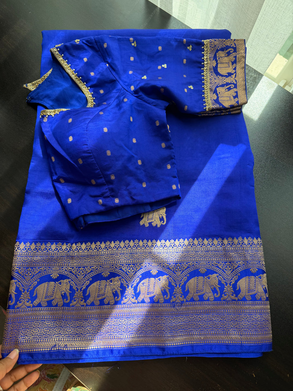 Elephant Motif Benarasi Saree with Embroidered Blouse