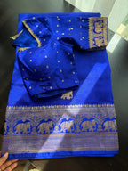Elephant Motif Benarasi Saree with Embroidered Blouse
