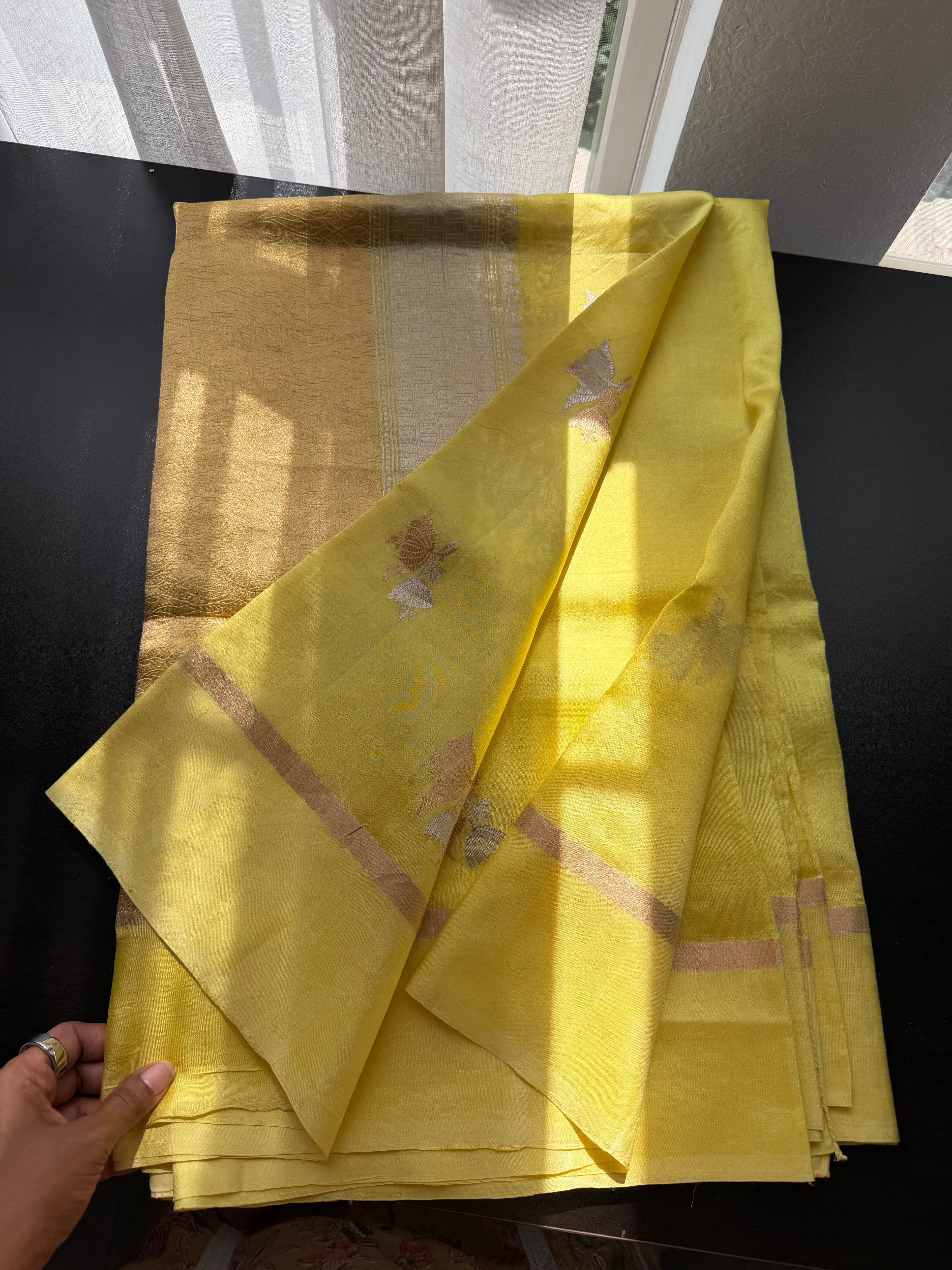 Yellow Benarasi Saree with Floral Motifs