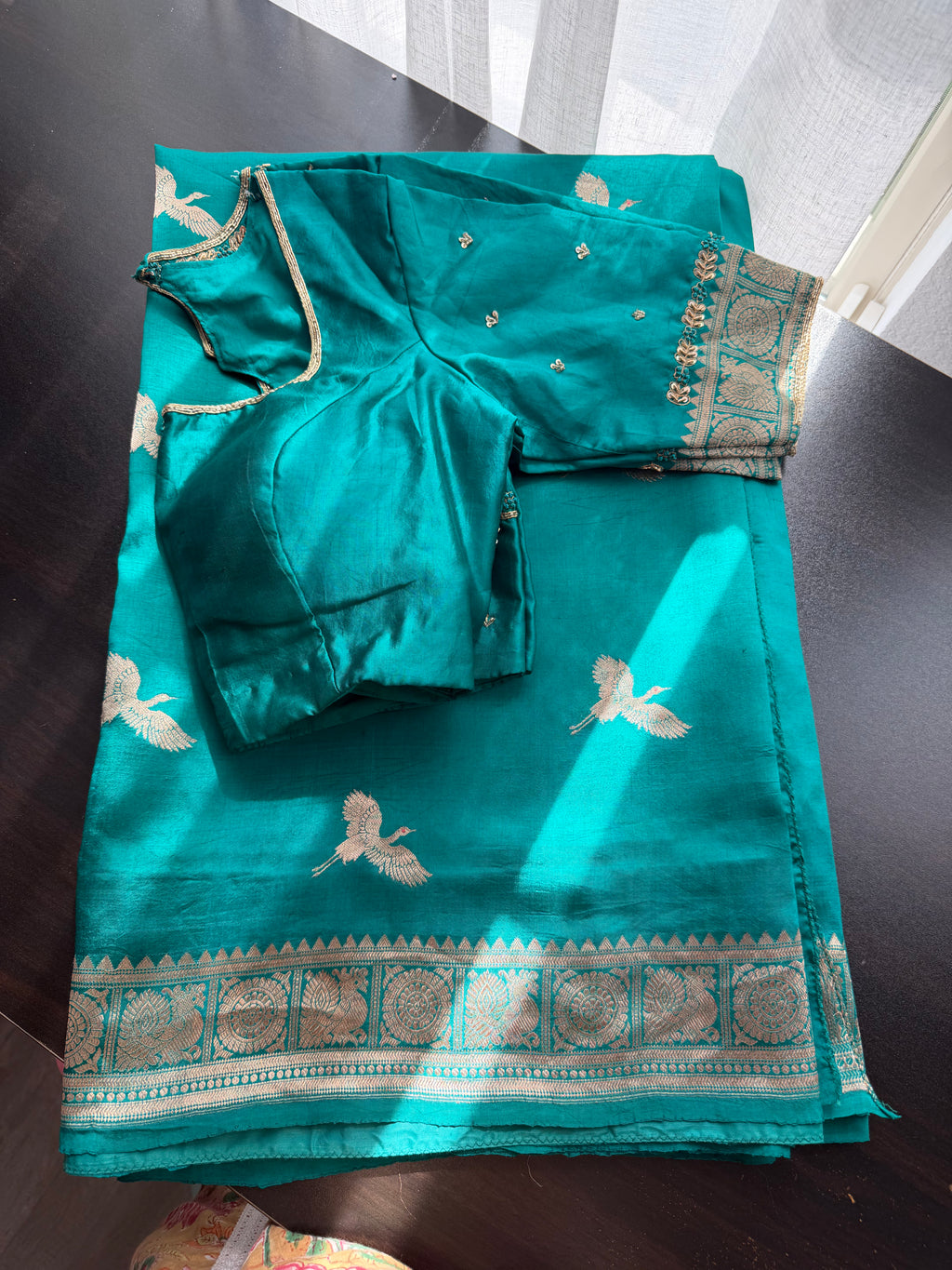 Peacock Green Benarasi Saree with Embroidered Blouse