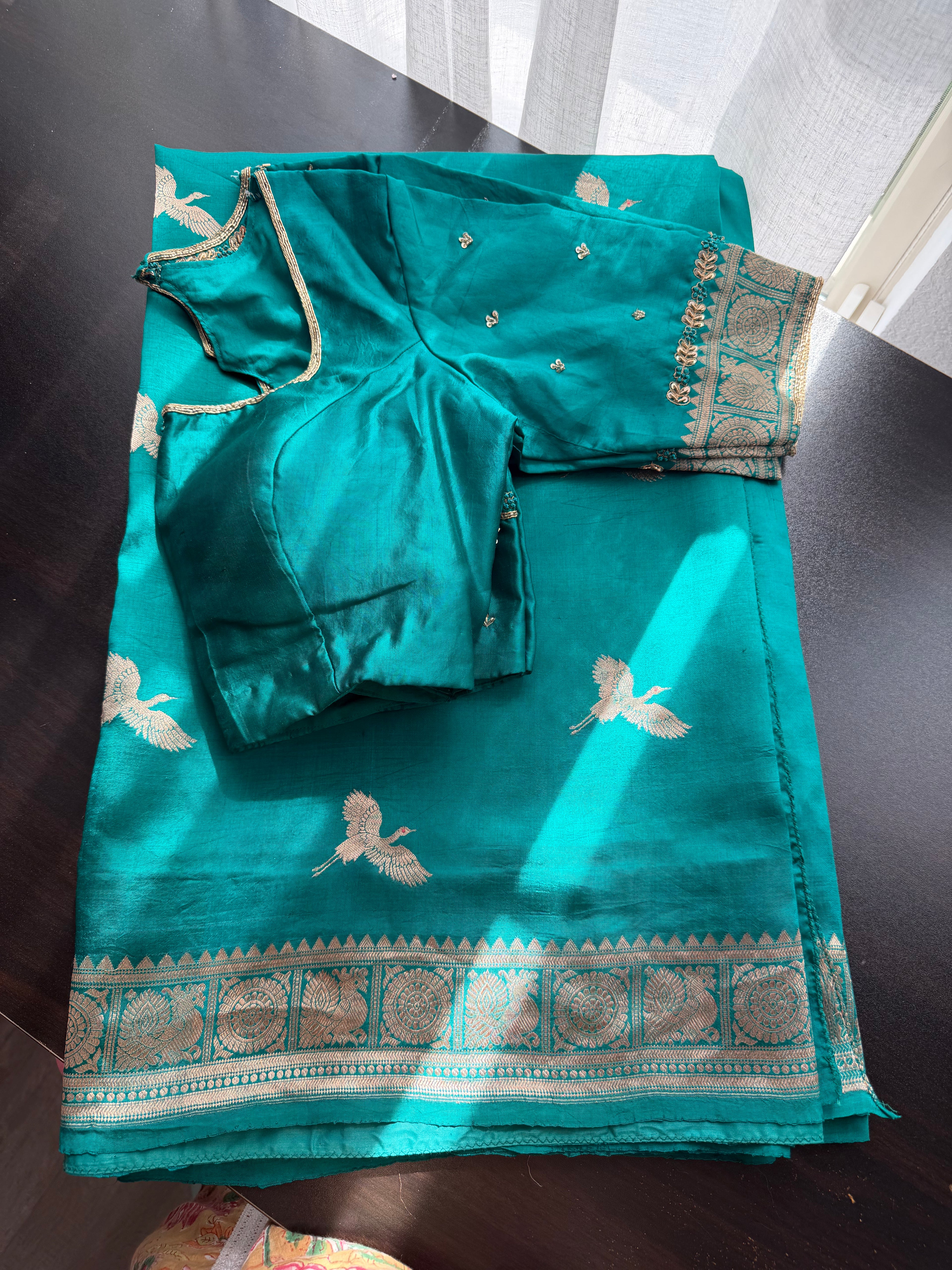 Peacock Green Benarasi Saree with Embroidered Blouse