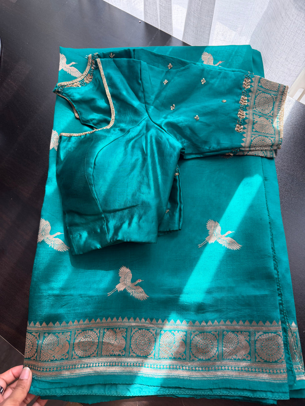 Peacock Green Benarasi Saree with Embroidered Blouse