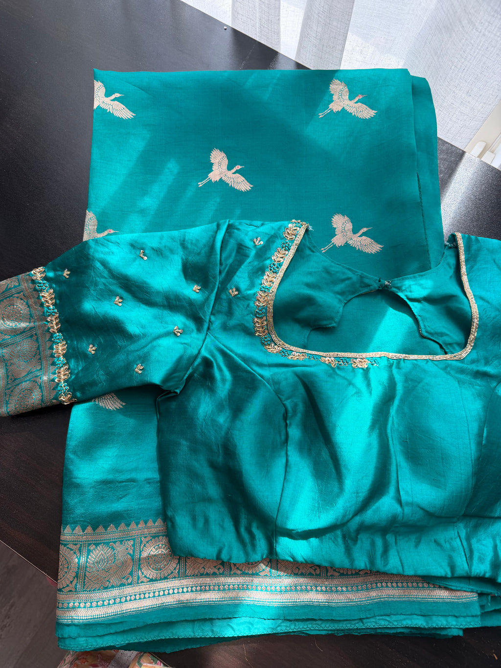 Peacock Green Benarasi Saree with Embroidered Blouse
