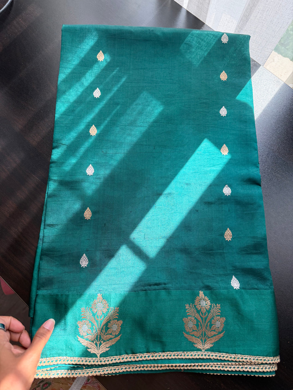 Bottle Green Benarasi Saree with Embroidered Blouse