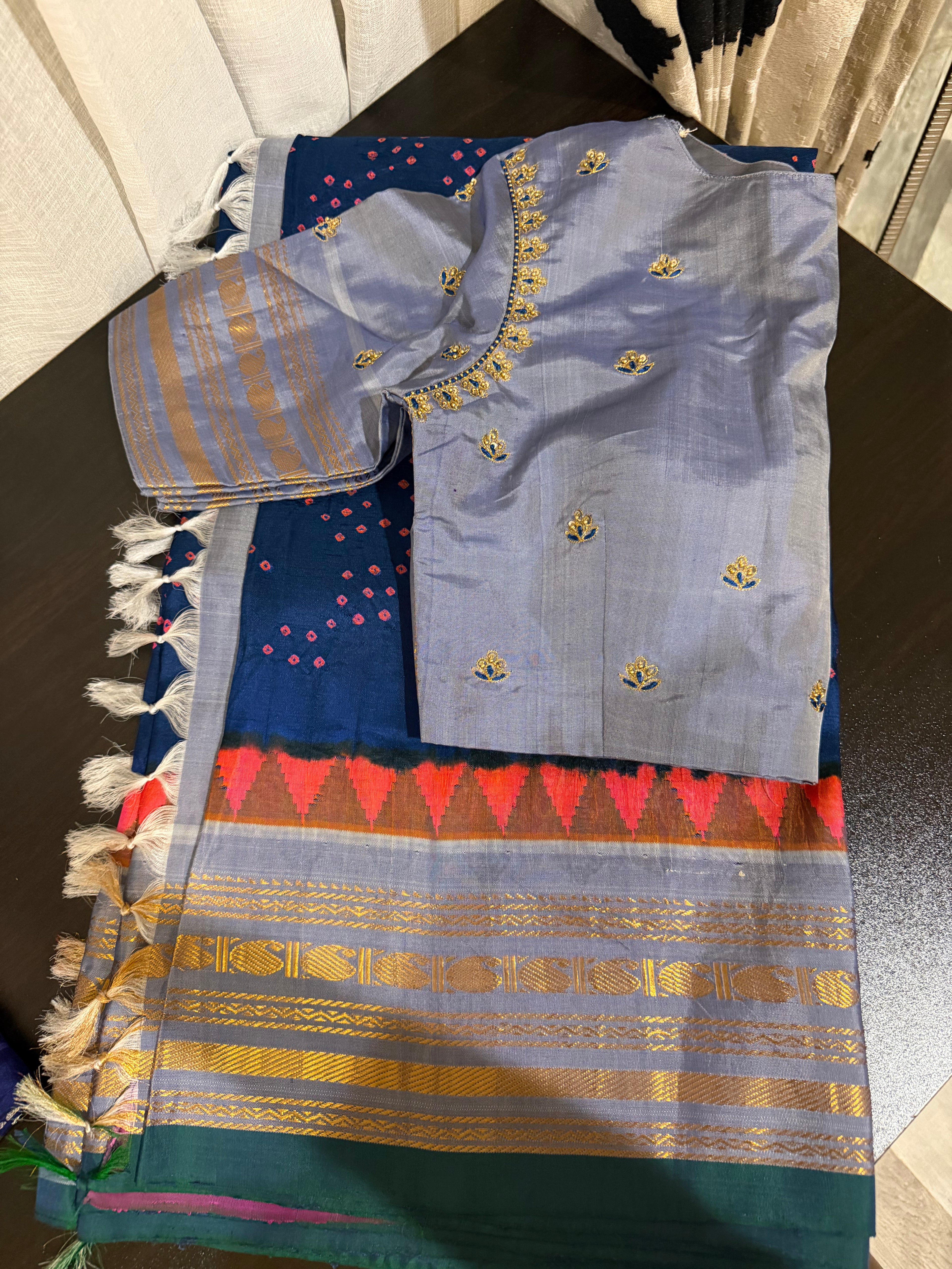 Gadwal Bandhini Saree with Embroidered Blouse