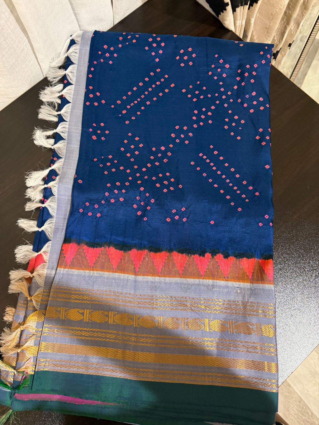 Gadwal Bandhini Saree with Embroidered Blouse