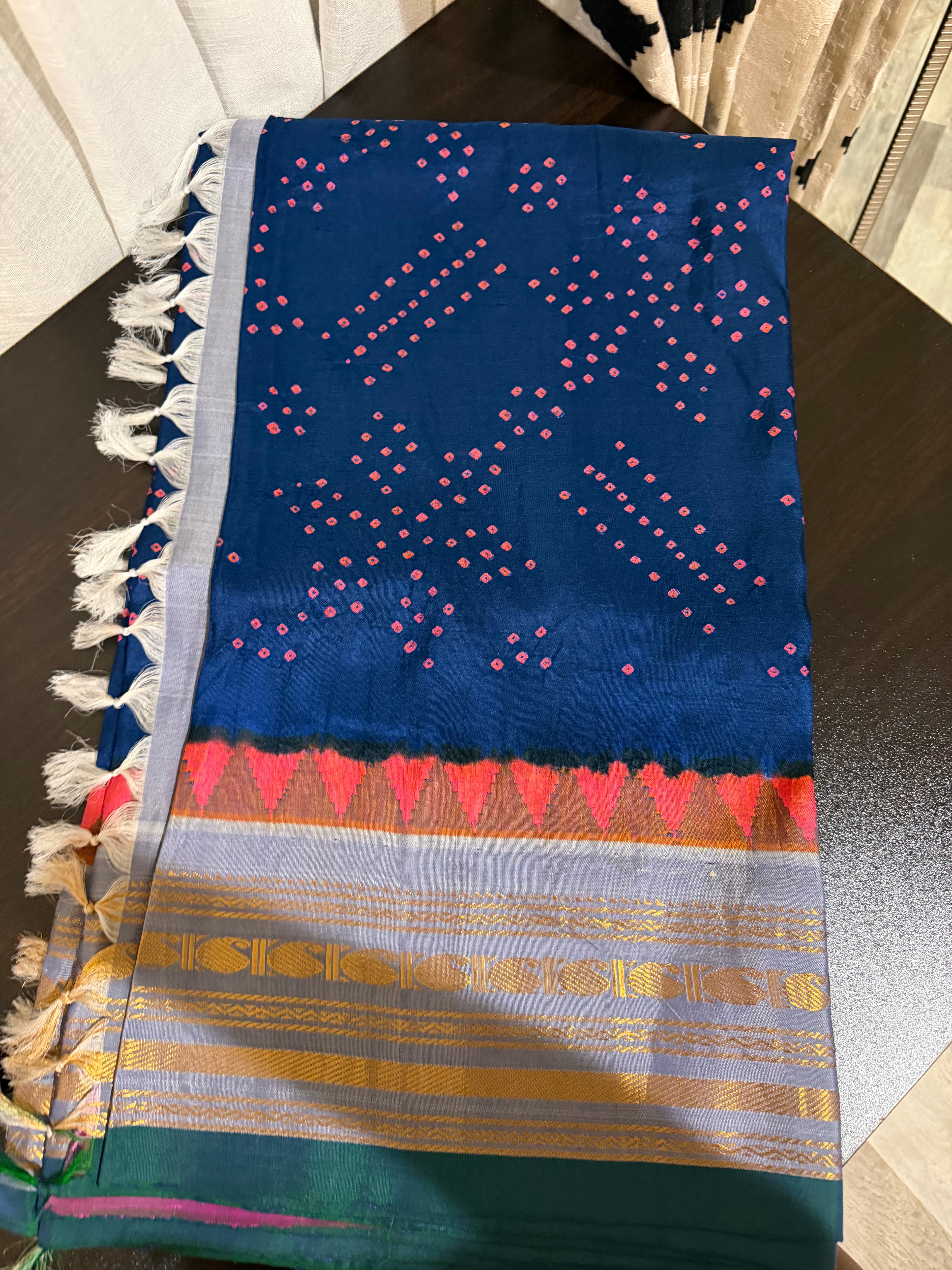 Gadwal Bandhini Saree with Embroidered Blouse