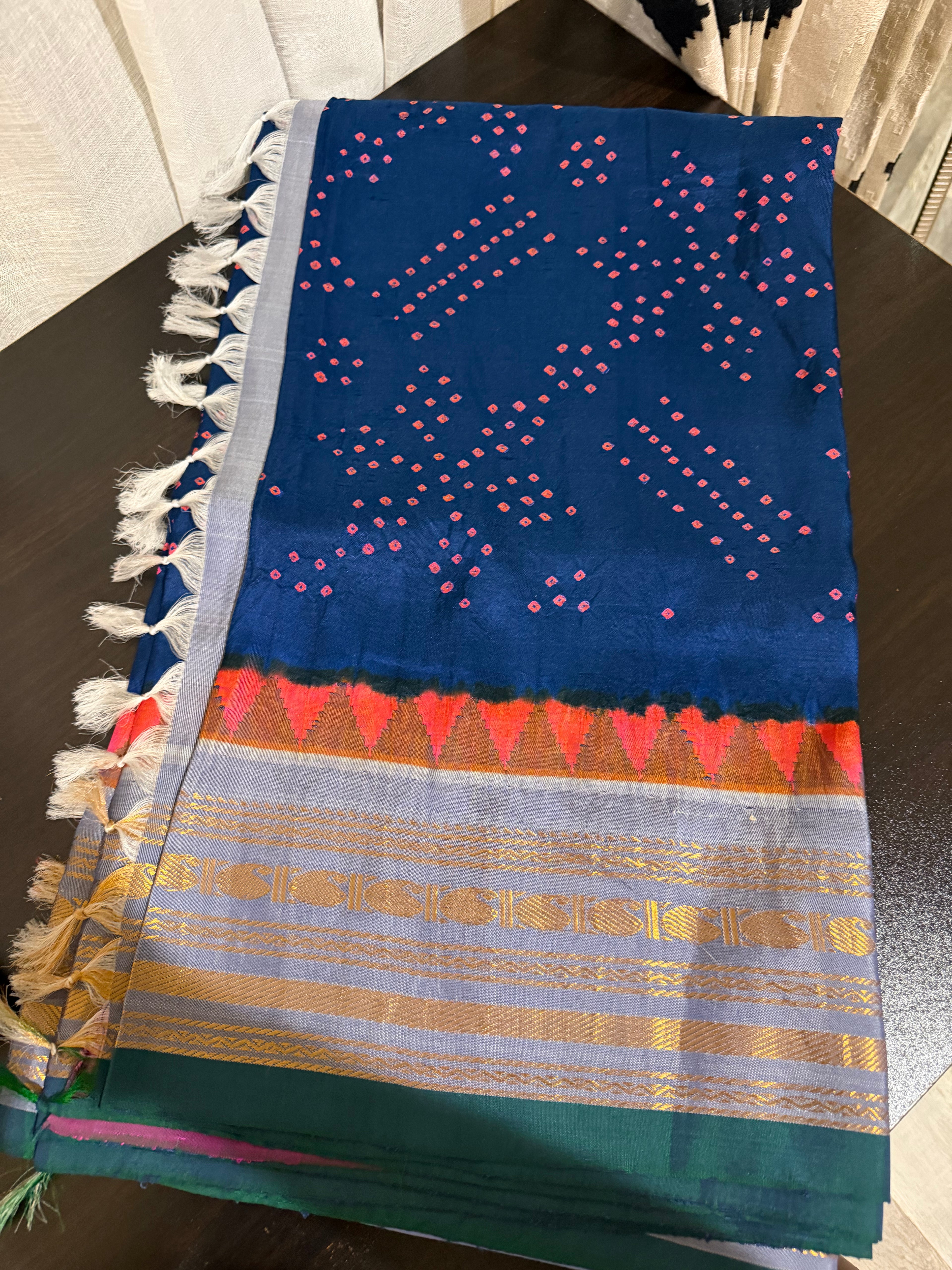 Gadwal Bandhini Saree with Embroidered Blouse
