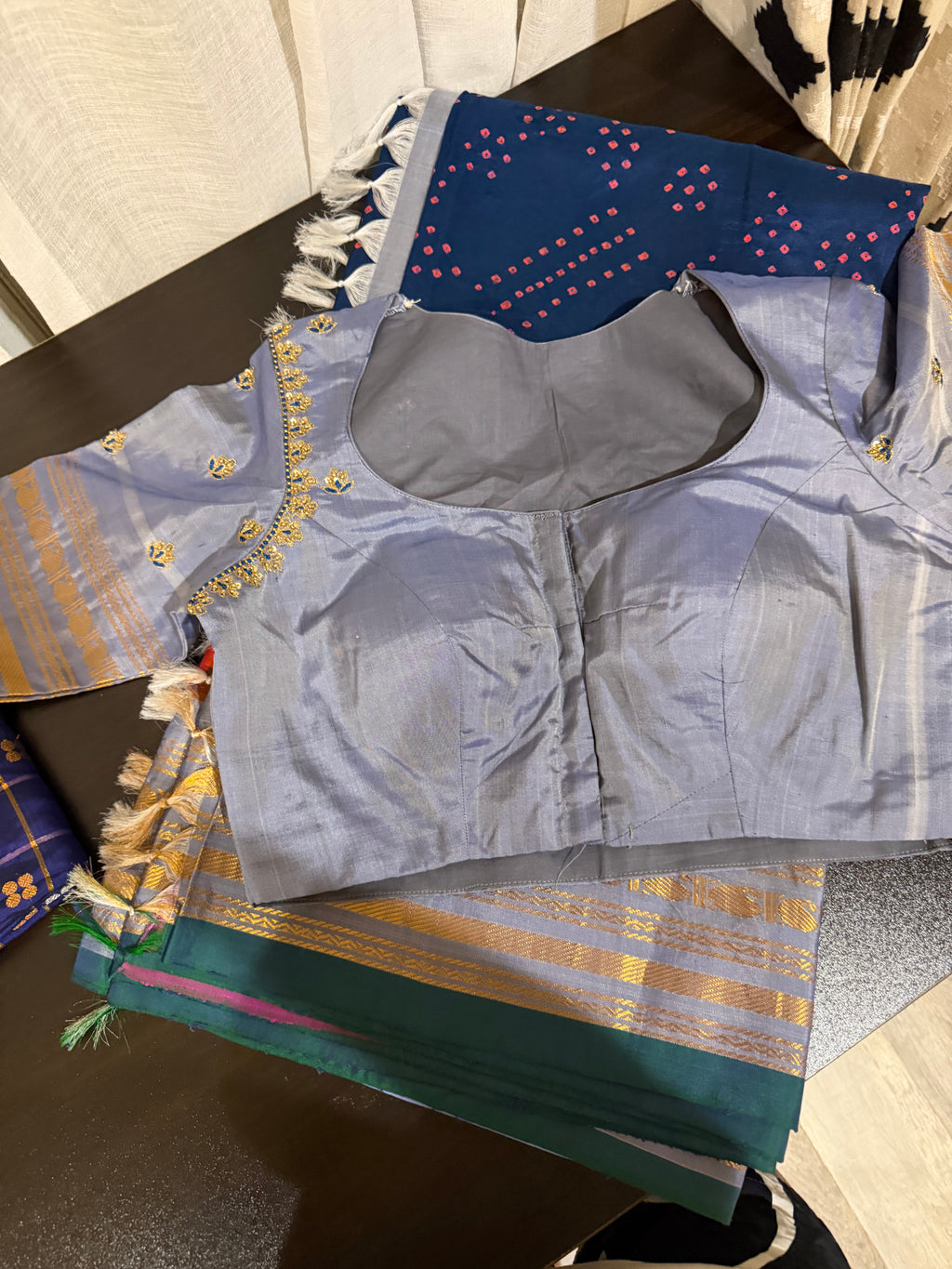 Gadwal Bandhini Saree with Embroidered Blouse