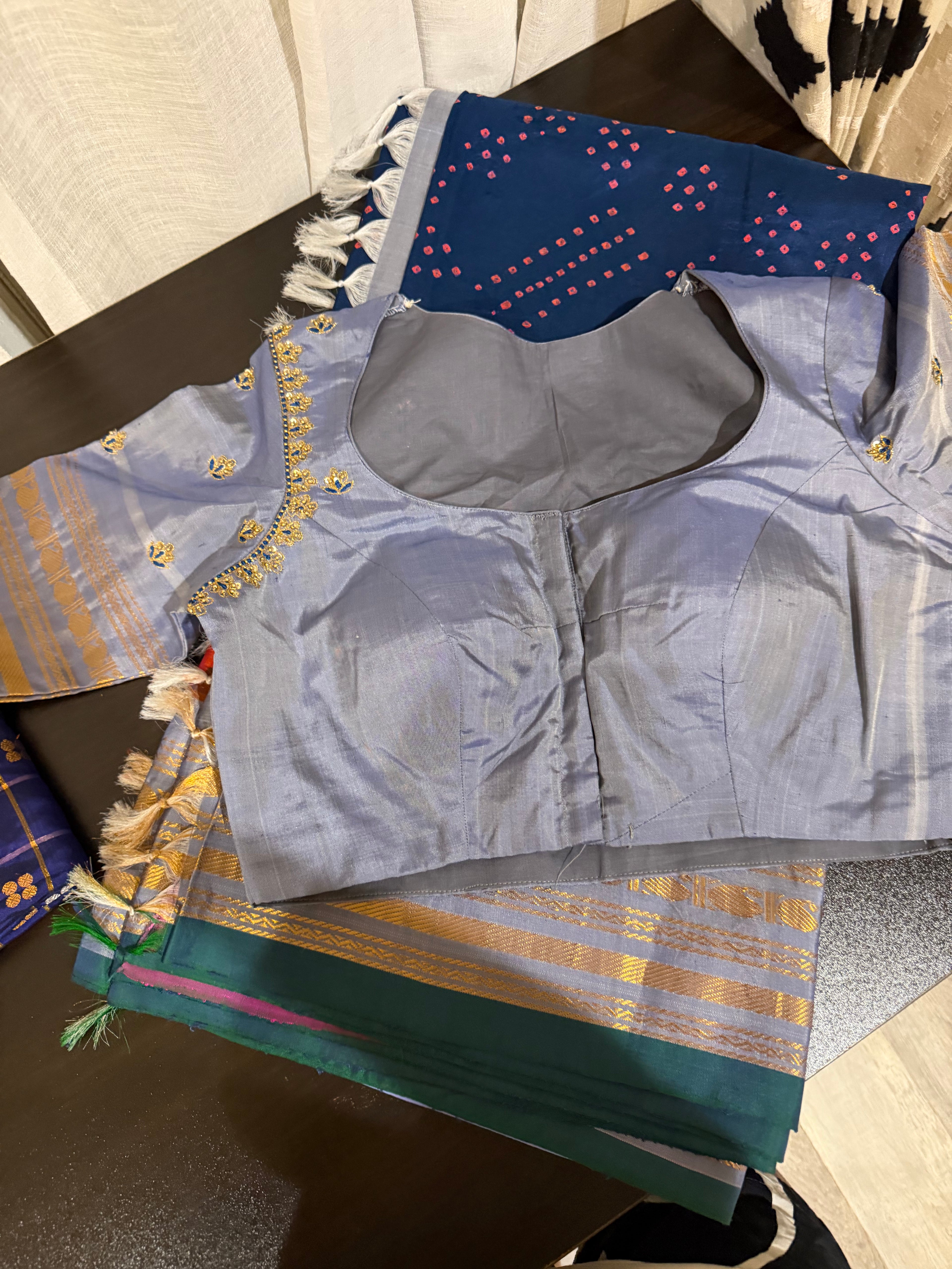 Gadwal Bandhini Saree with Embroidered Blouse