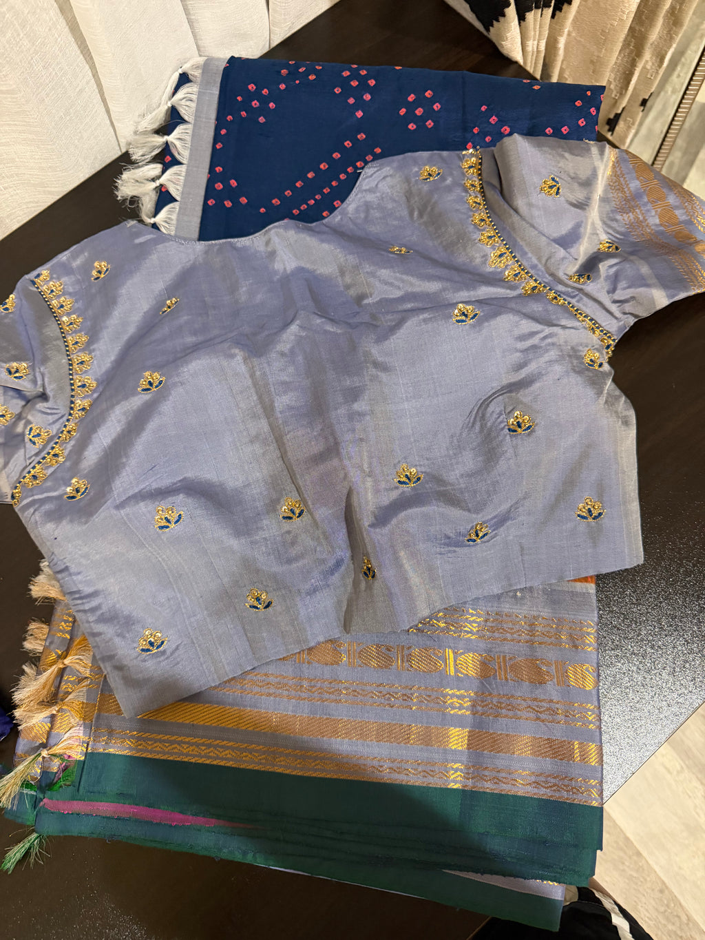 Gadwal Bandhini Saree with Embroidered Blouse