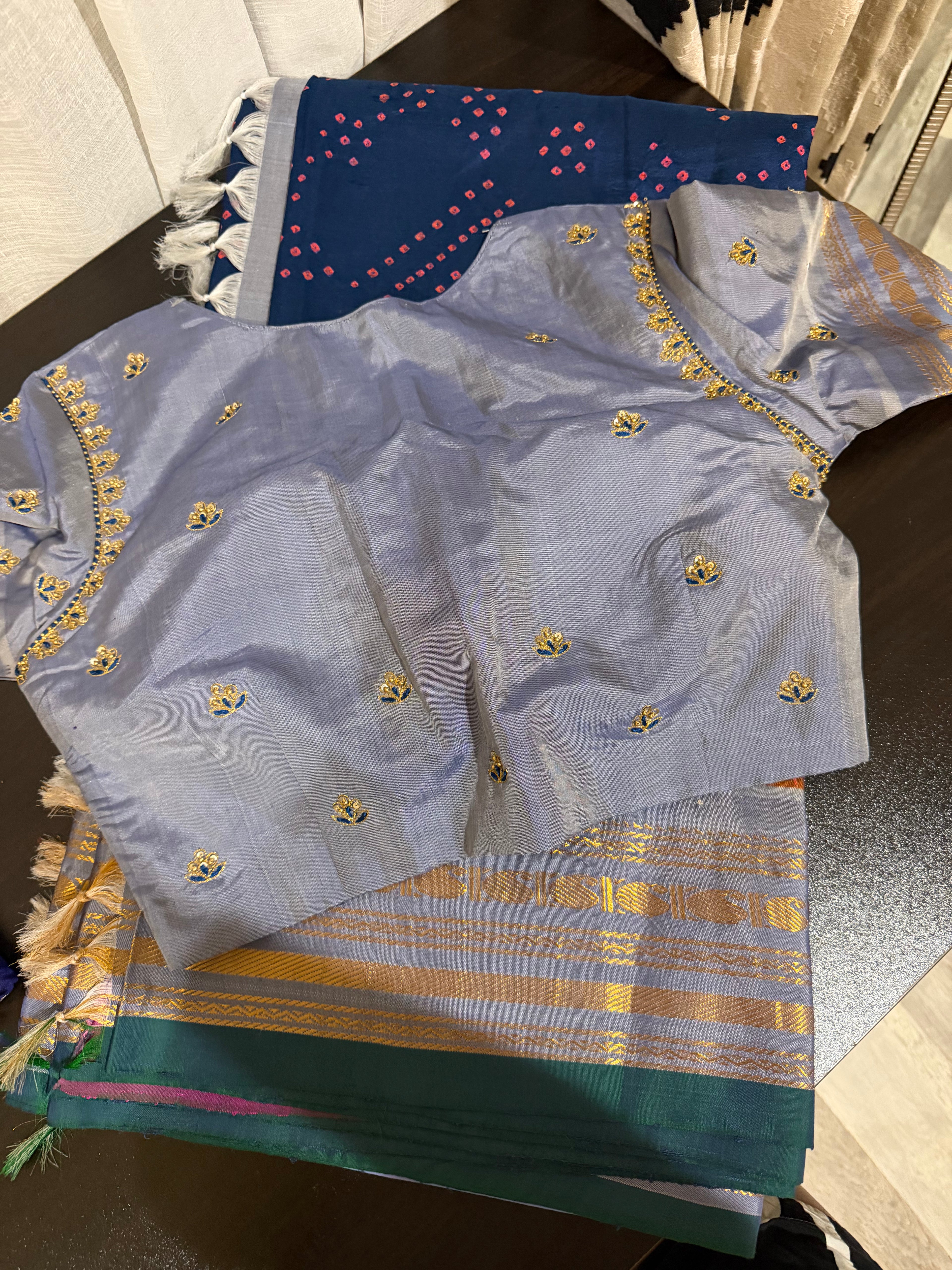 Gadwal Bandhini Saree with Embroidered Blouse