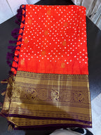 Kanchi Bandhini Saree with Embroidered Blouse -Orange