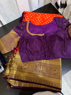 Kanchi Bandhini Saree with Embroidered Blouse -Orange