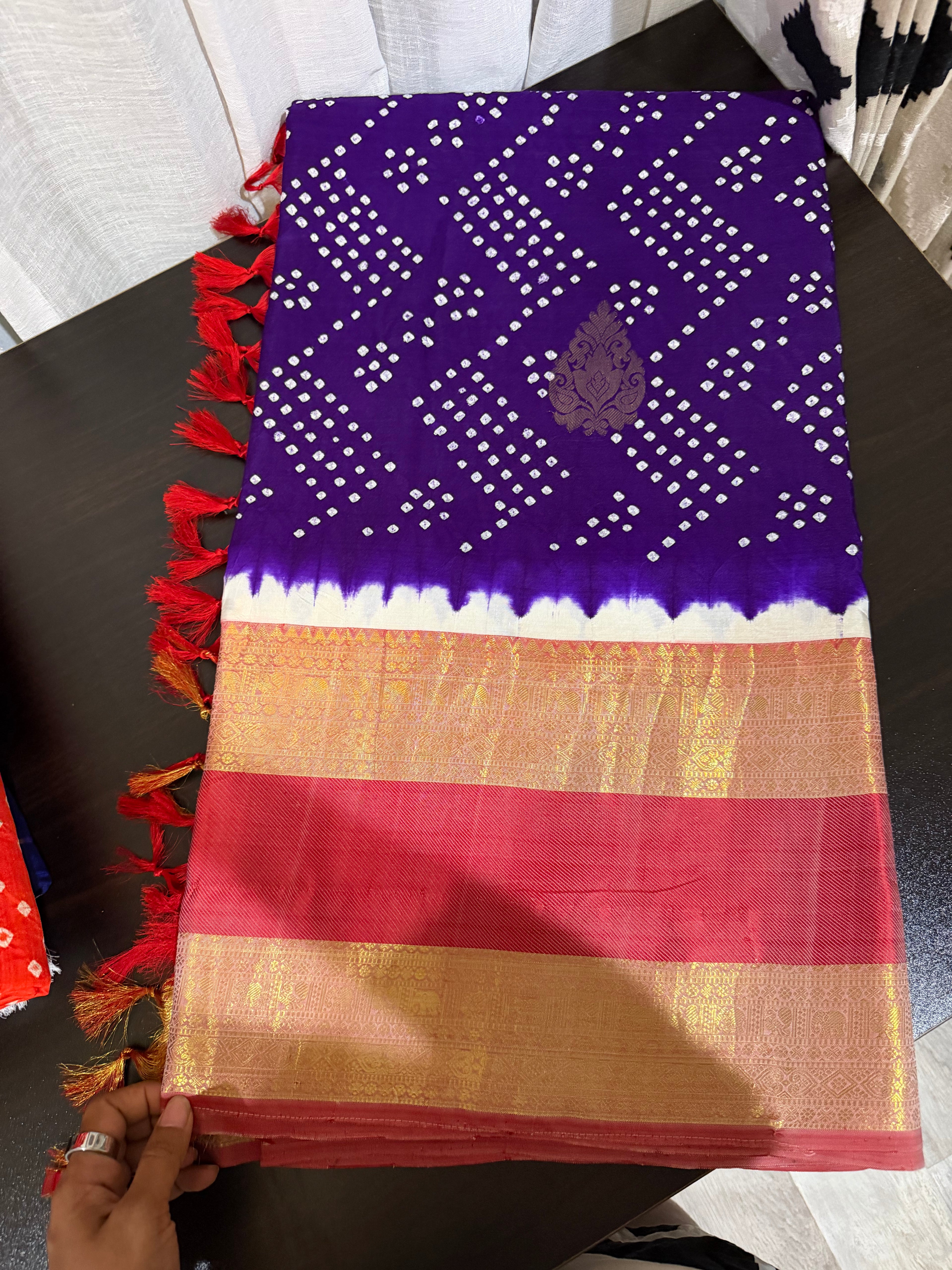 Kanchi Bandhini Saree with Embroidered Blouse - Violet