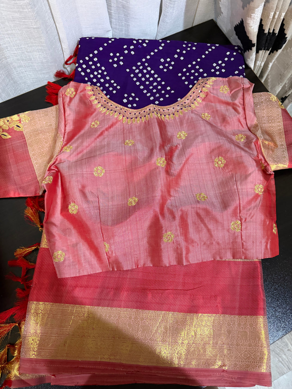 Kanchi Bandhini Saree with Embroidered Blouse - Violet
