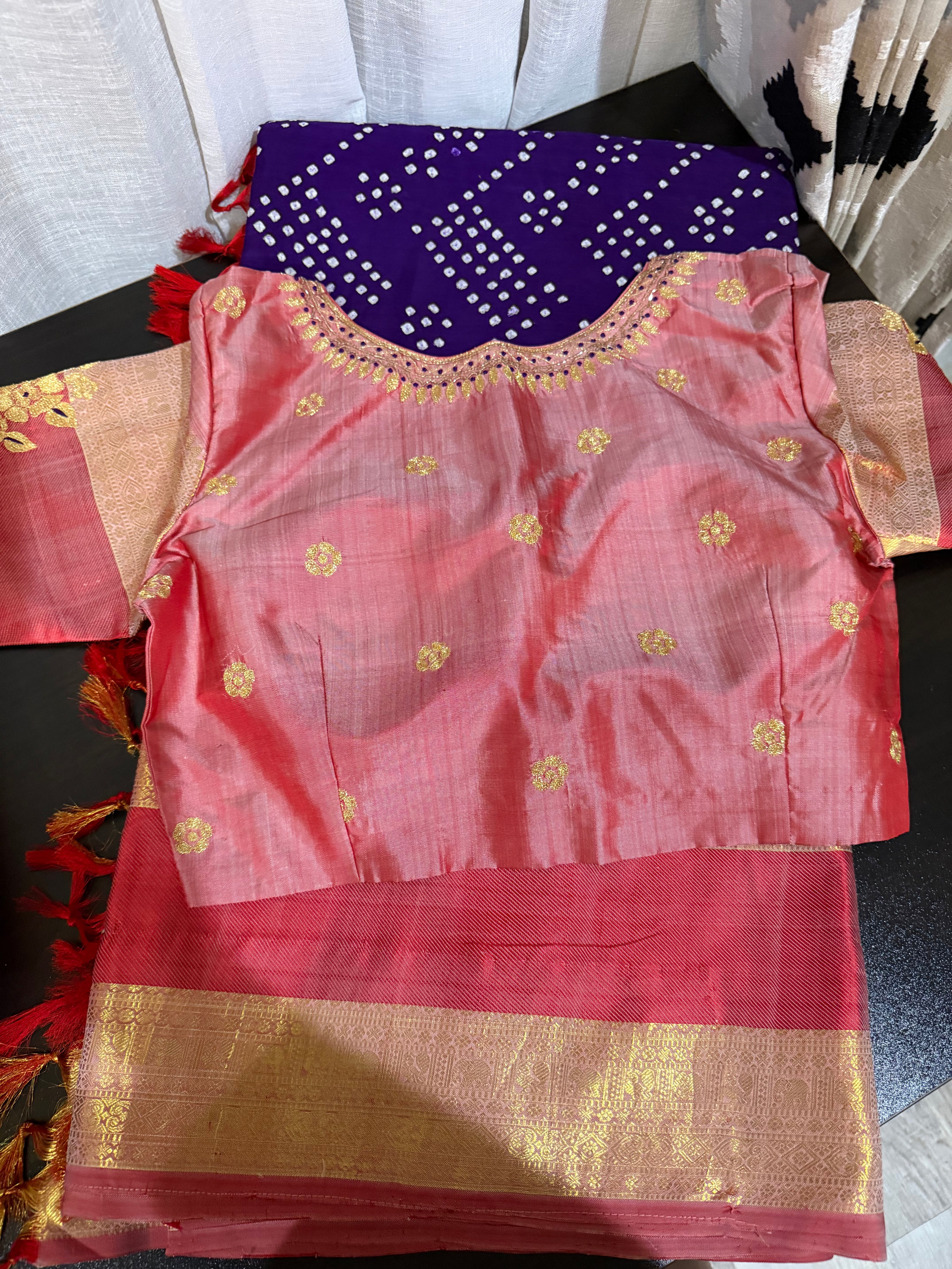 Kanchi Bandhini Saree with Embroidered Blouse - Violet