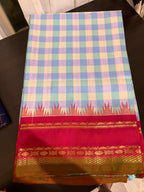 Checks Gadwal Silk Saree with Embroidered Blouse