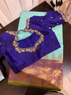 Blue Gadwal Saree with Shimmering Tissue Border