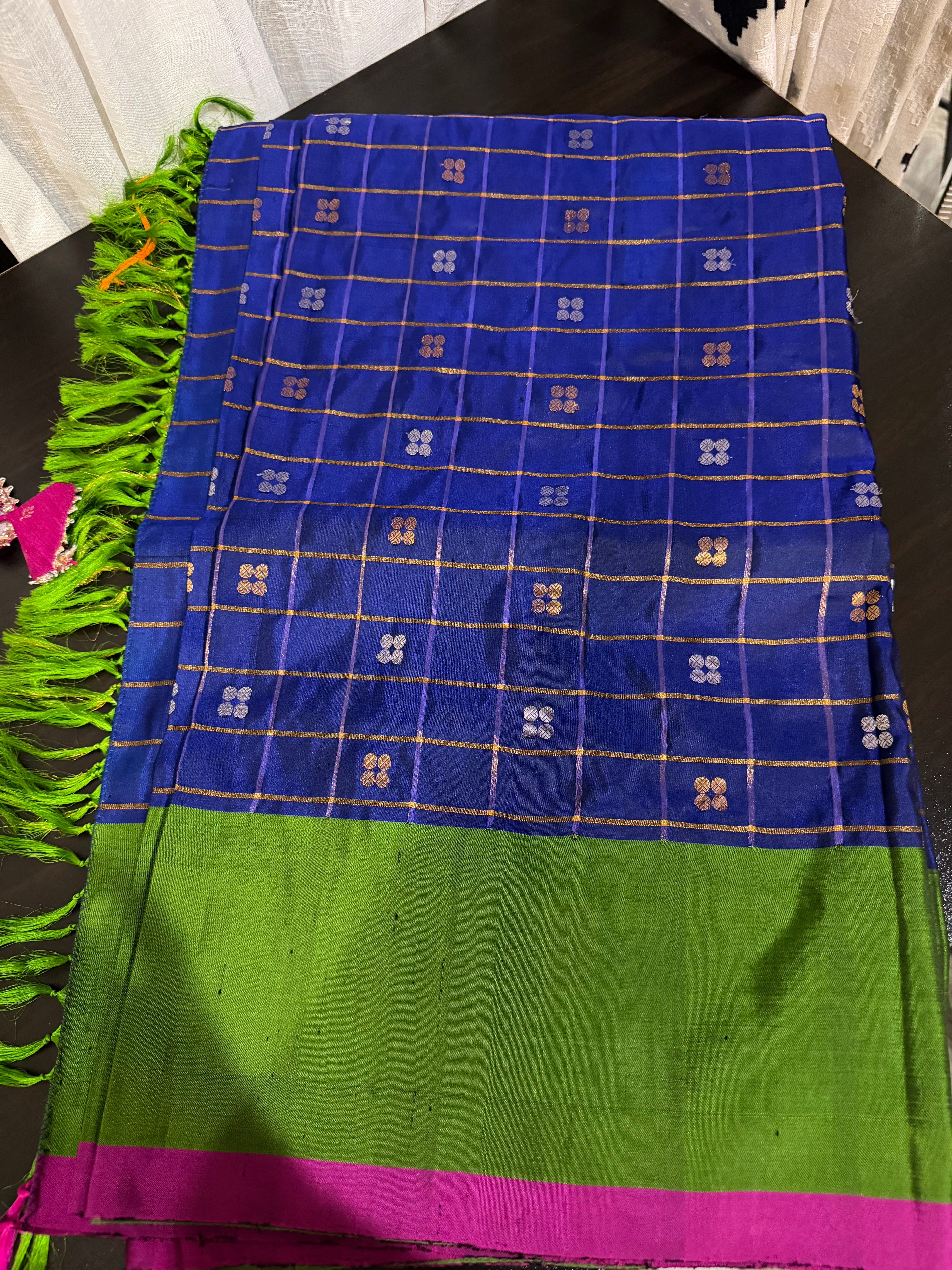 Green & Magenta Gadwal Silk Saree with Embroidered Blouse