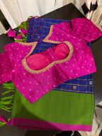 Green & Magenta Gadwal Silk Saree with Embroidered Blouse