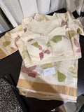 Mangalagiri Silk Saree with Natural Eco Print & Mirror Work Blouse - White