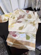 Mangalagiri Silk Saree with Natural Eco Print & Mirror Work Blouse - White