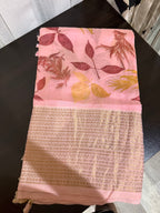 Mangalagiri Silk Saree with Natural Eco Print & Mirror Work Blouse - Pink