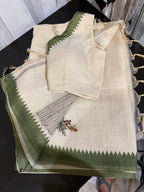 Linen Saree with Hand-Done French Knot Embroidery