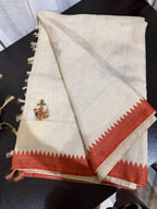 Linen Saree with Hand-Done French Knot Embroidery