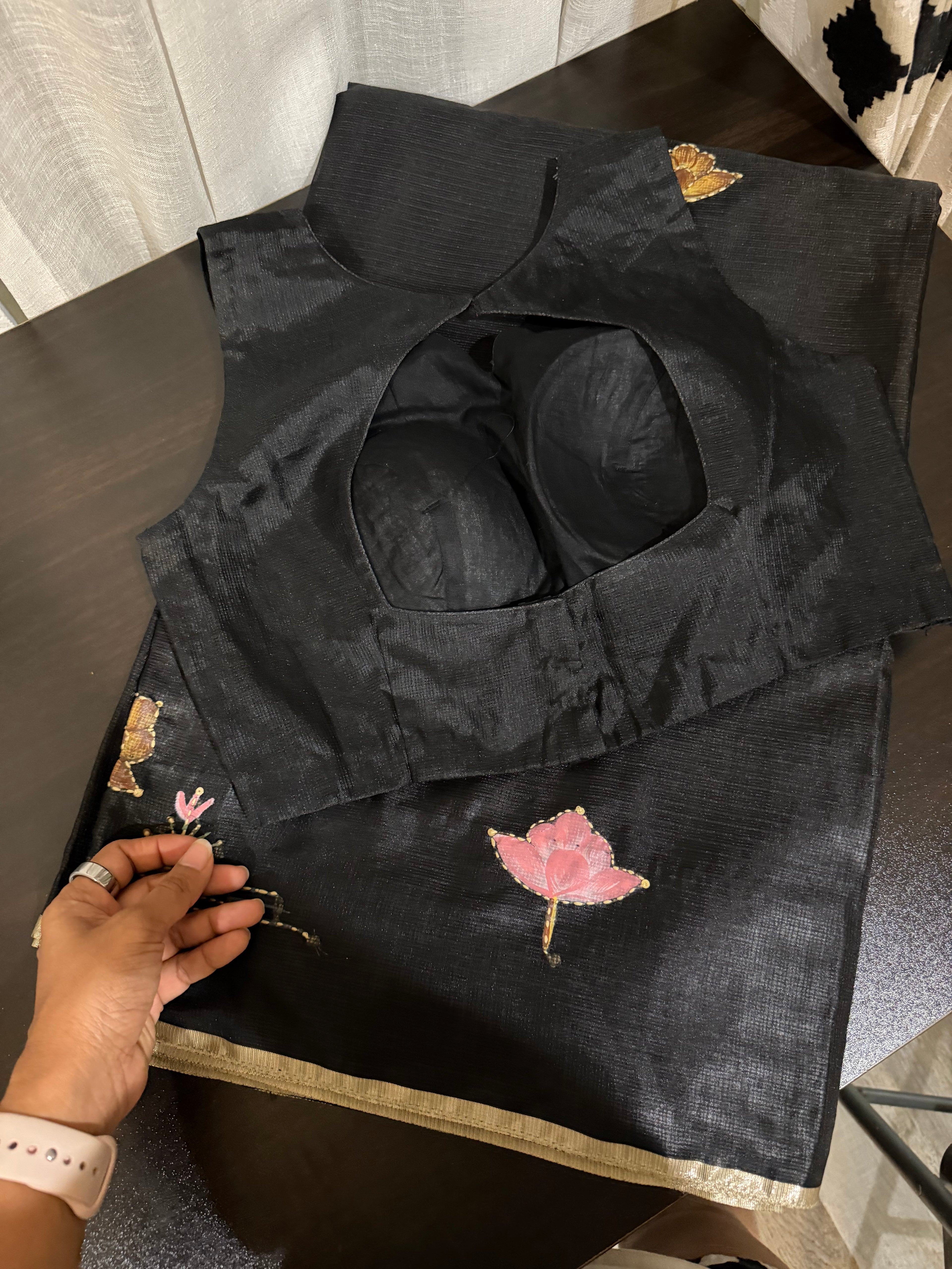 Tussar Kota Saree with Hand-Stitched Appliqué Work