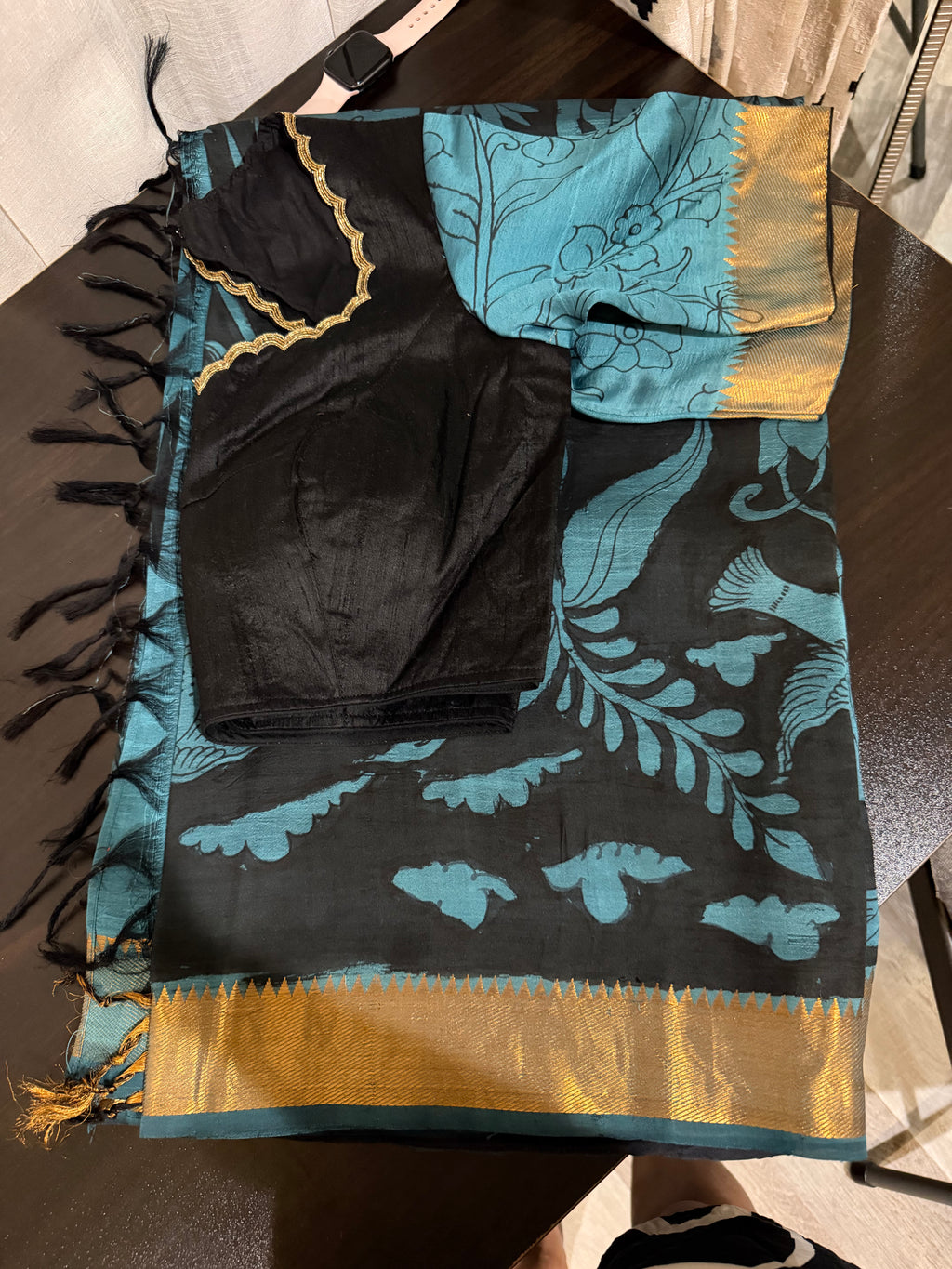 Mangalagiri Silk Saree with Pen Kalamkari & Embroidered Blouse